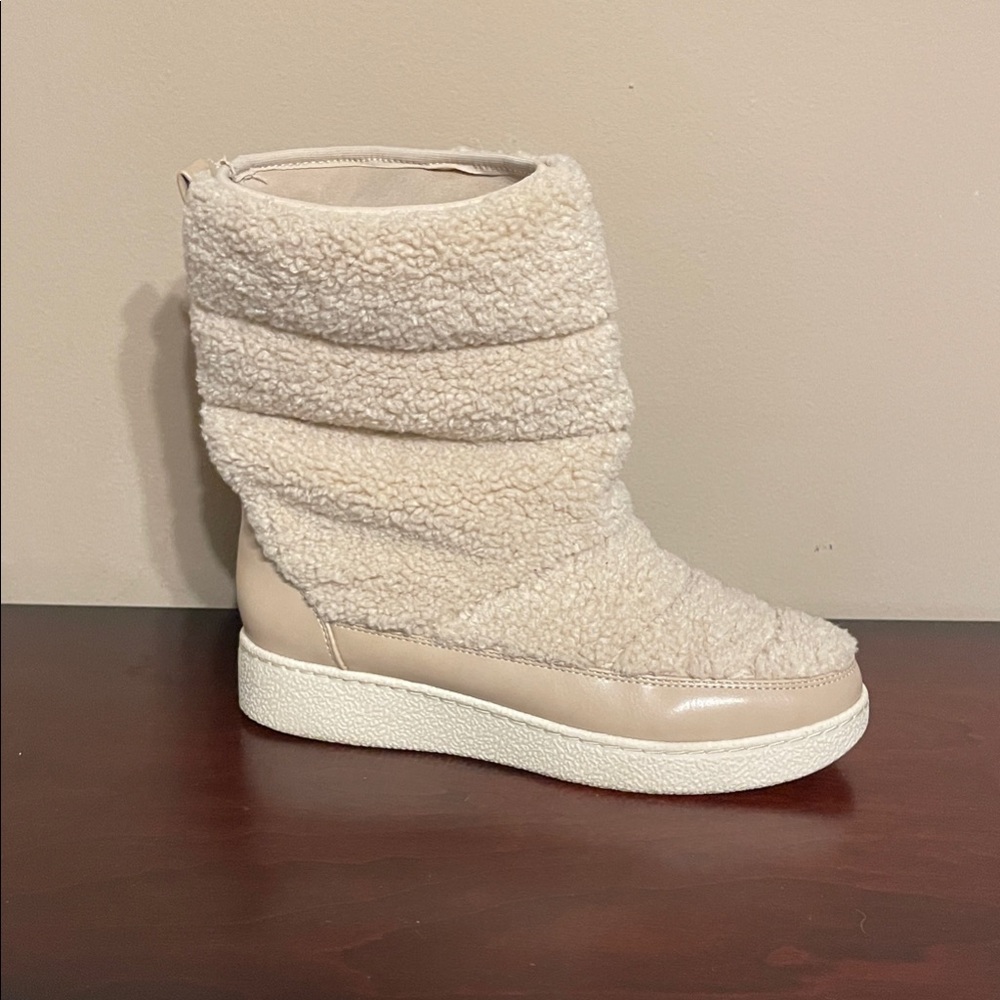 A New Day Sherpa Mid-Calf Winter Boots | Cream Teddy Fleece | Size 8.5